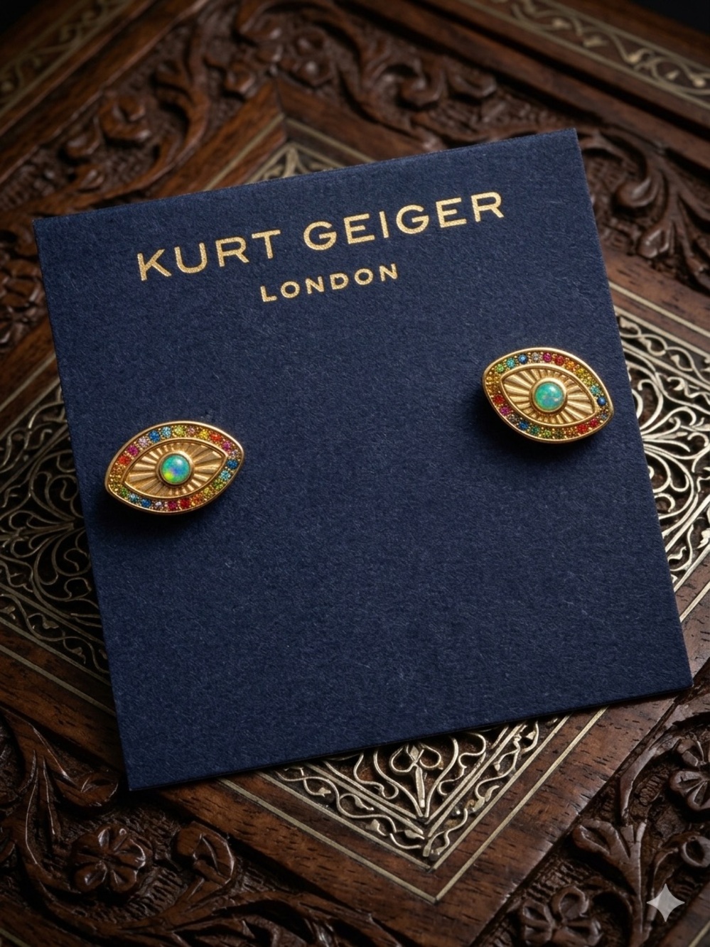Kurt Geiger Gold-Tone Multicolor Eye Stud Earrings with Turquoise Center